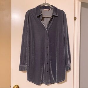 Soft Surroundings Gray Velvet Button-Up Shirt Size Large